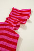 Charming Striped Flutter Sleeve Smocked Bodice Tiered Ricrac Trim Maxi Dress